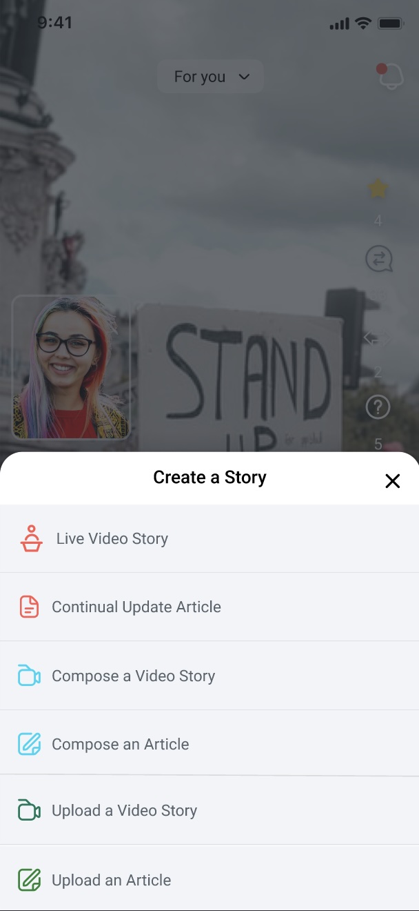 Old Unpress new story screen